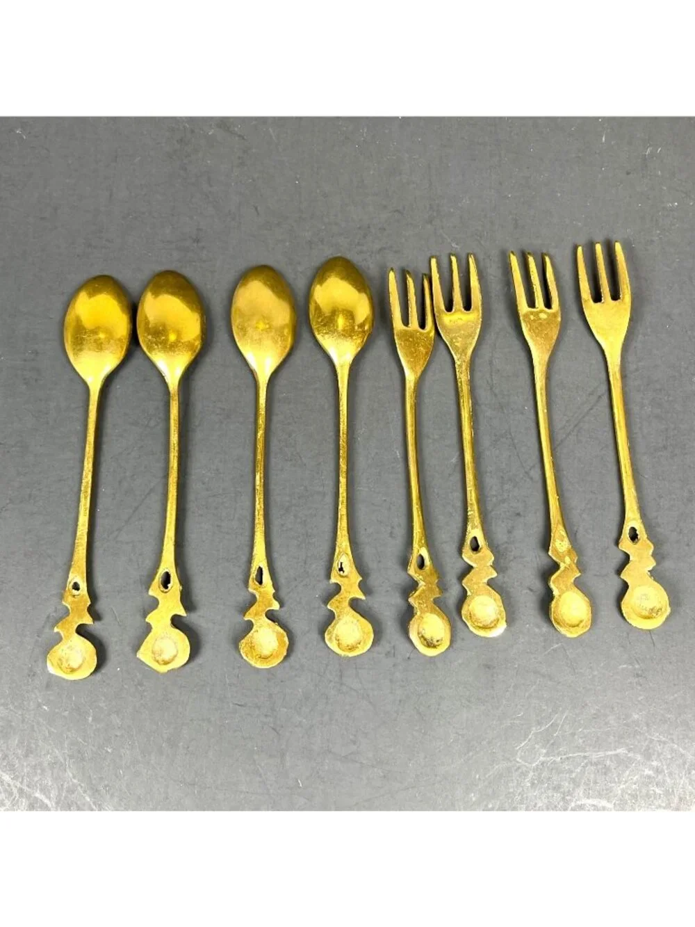 Vintage Gold Color Rose Handle Demitasse Coffee Spoon Dessert Salad Fork 8 pc